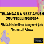 Telangana NEET AYUSH Counselling 2024 Released BHMS Admissions Under Management Quota Allotment List